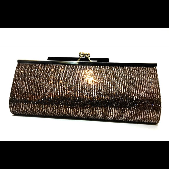 bronze glitter clutch bag